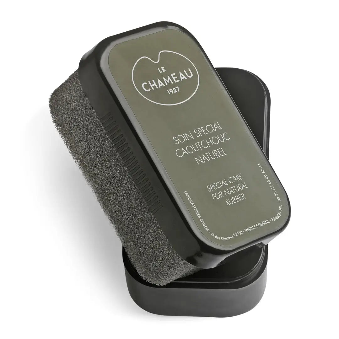 Shoe polish applicator with sponge in Le Chameau Care Sponge case for country clothing