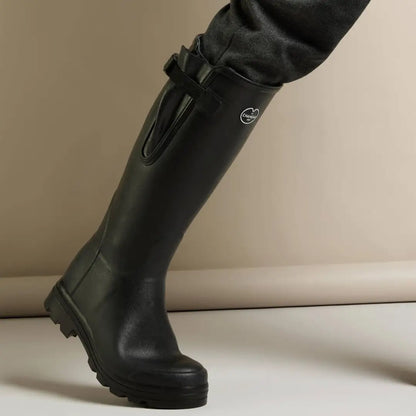 Black rubber riding boot from Le Chameau Men’s Vierzonord Neoprene Lined Wellington Boots