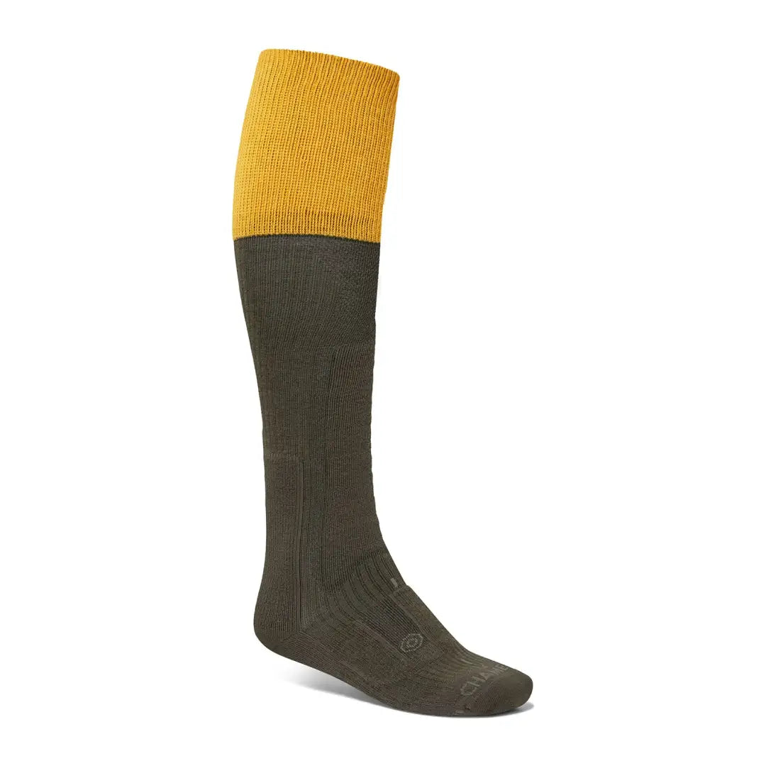 Le Chameau Vierzon Shooting Socks in olive green and golden yellow knee-high style