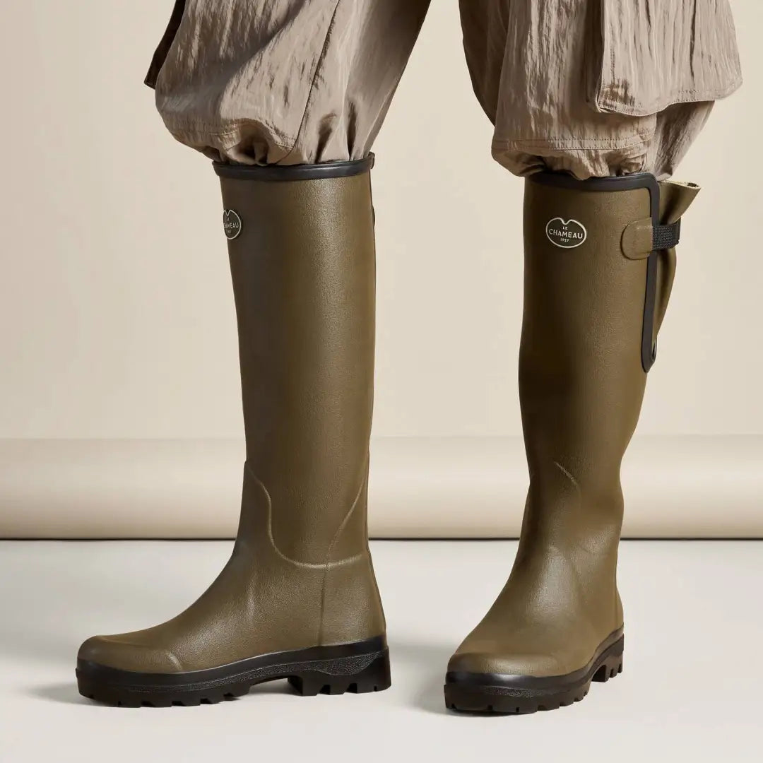 Olive green Le Chameau Women’s Vierzon Jersey Lined Wellington Boots on display