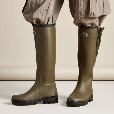 Olive green Le Chameau Women’s Vierzon Jersey Lined Wellington Boots on display