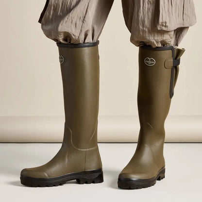 Olive green Le Chameau Women’s Vierzon Jersey Lined Wellington Boots on display