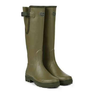 Tall olive green Wellington Boots with adjustable straps from Chameau Women’s Vierzon