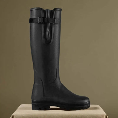 Black rubber rain boot with adjustable strap from Le Chameau Vierzonord Neoprene lined