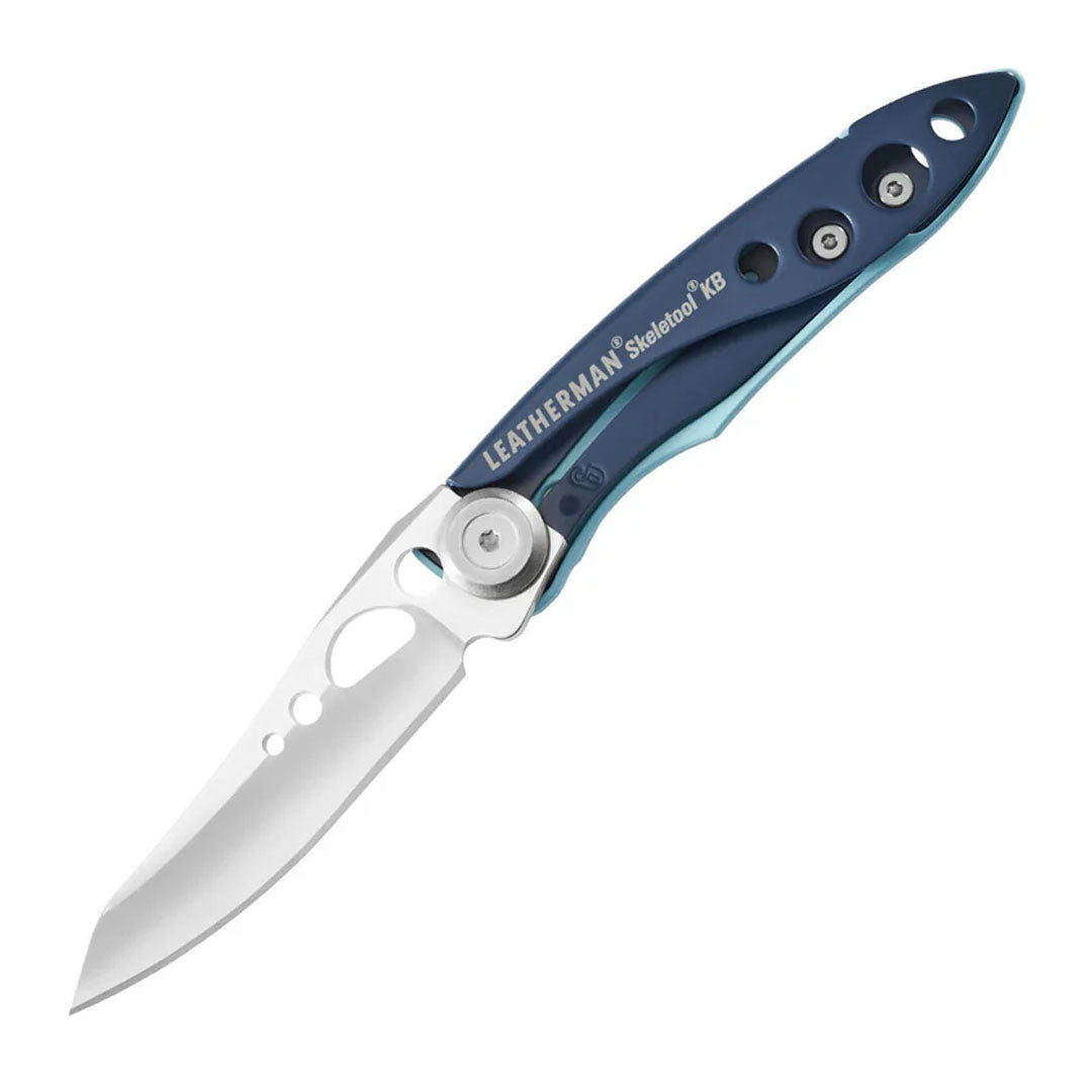 Blue and silver Leatherman Skeletool KB Knife for hunting and outdoor adventures