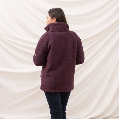 Plum-colored Lighthouse Cobh zip fleece pullover with high collar and long sleeves for country clothing