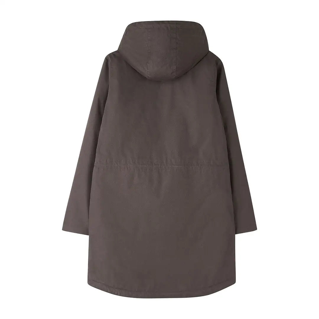 Dark brown Lighthouse Isobel Coat with hood, long sleeves, and adjustable waist