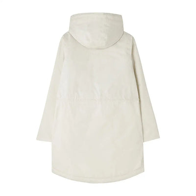 Cream-colored long hooded Lighthouse Isobel Coat for stylish winter vibes