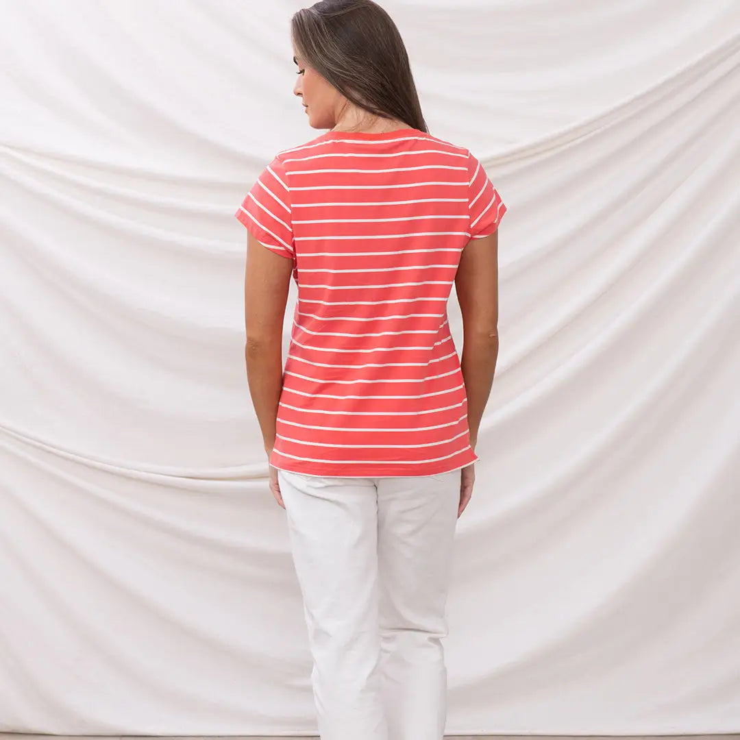 Striped coral t-shirt from Lighthouse Ladies Ariana Short Sleeve T-Shirt collection