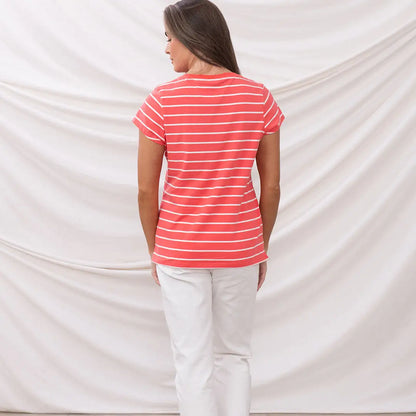Striped coral t-shirt from Lighthouse Ladies Ariana Short Sleeve T-Shirt collection