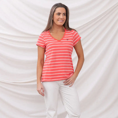 Striped V-neck Lighthouse Ladies Ariana short sleeve T-shirt for women