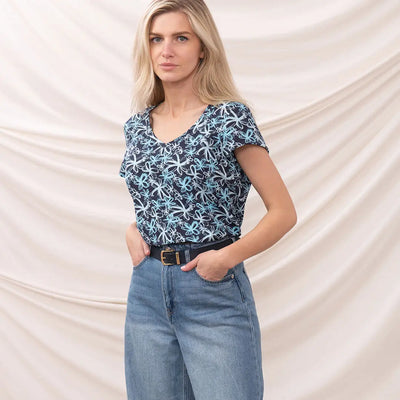 Woman’s patterned V-neck t-shirt from Lighthouse Ladies Ariana collection for stylish look