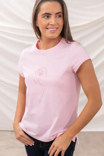 Light pink Lighthouse Ladies Causeway T-Shirt with floral outline design perfect for ladies