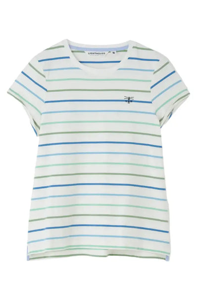Lighthouse Ladies Causeway T-Shirt with stripes and embroidered insect on chest