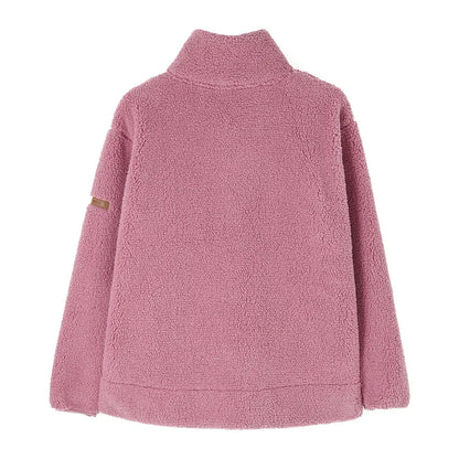 Pink lighthouse ladies coast fleece half-zip pullover with funnel neck and brown patch