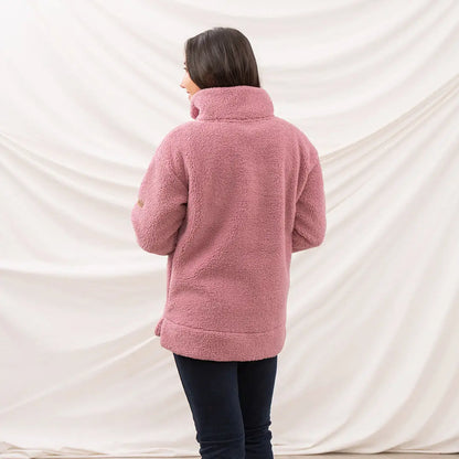 Lighthouse Ladies Coast Fleece pink sherpa pullover with high collar, half-zip style