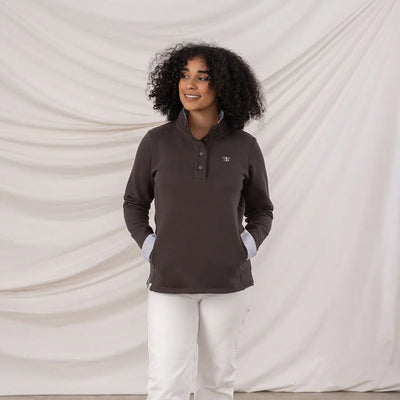 Lighthouse Ladies Haven II Jersey dark gray long-sleeve pullover with white collar and emblem
