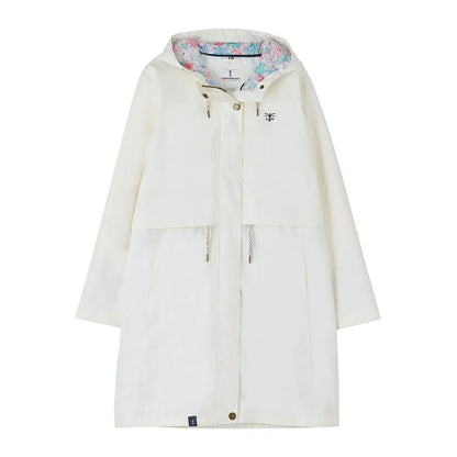 White hooded raincoat from Lighthouse Ladies Pippa Coat collection, perfect for rainy days