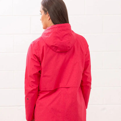Red hooded raincoat from Lighthouse Ladies Pippa Coat for stylish rainy days