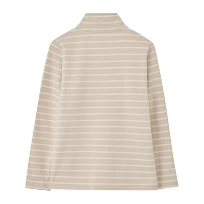 Beige and white striped Lighthouse Ladies Shore II Jersey long-sleeve polo shirt