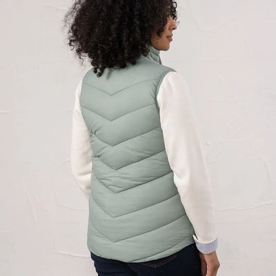 Light green Lighthouse Laurel ladies gilet with chevron quilting over white shirt