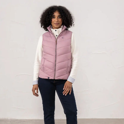 Lighthouse Laurel ladies pink quilted gilet with white shirt and dark jeans