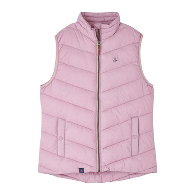 Light pink Lighthouse Laurel ladies gilet with quilted design, full zipper, and pockets