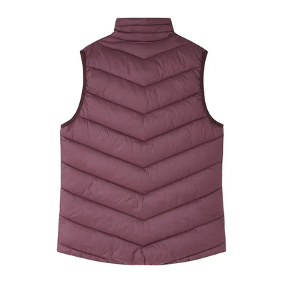Lighthouse Laurel ladies plum puffer vest with stand-up collar and chevron quilting