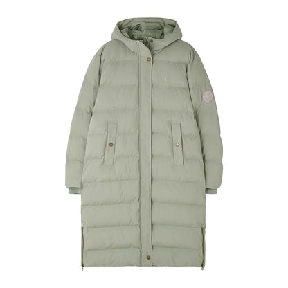 Long light green Lighthouse Savannah Coat with hood and snap closures for cozy style