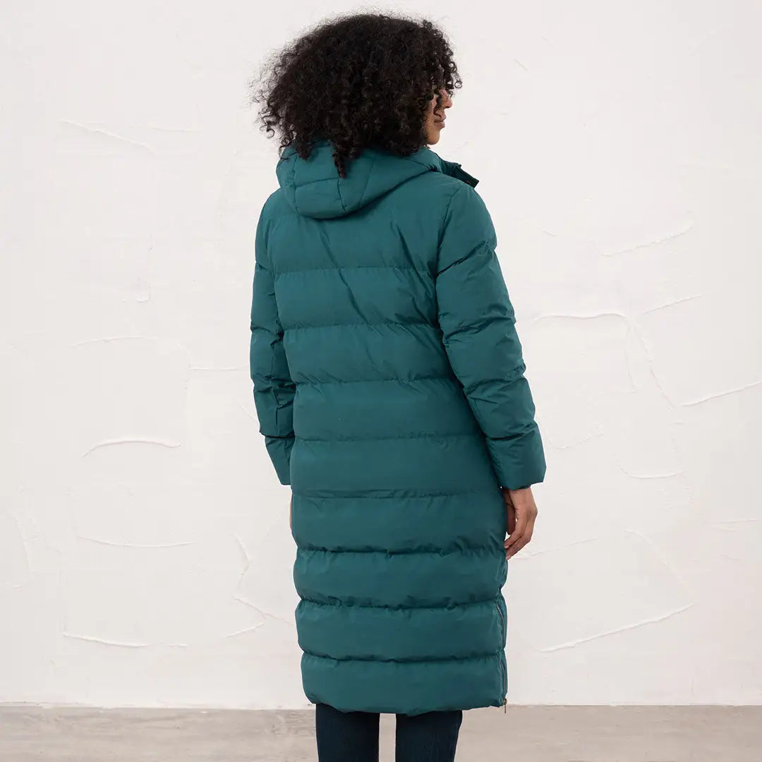 Long teal puffer coat with hood, Lighthouse Savannah Coat for cozy winter style
