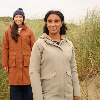 Two women in Lighthouse Scarlet Ladies Coat for outdoor country clothing and hunting trips