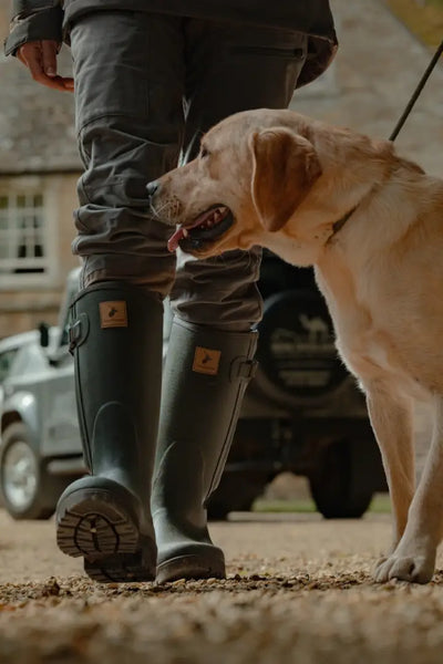 Dark green Forest Avon zip Wellington boots with adjustable buckles for outdoor fun
