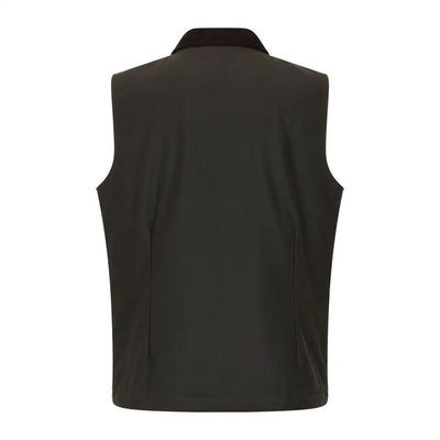 Dark green Forest Bushman Wax Gilet with brown collar - perfect for outdoor vibes