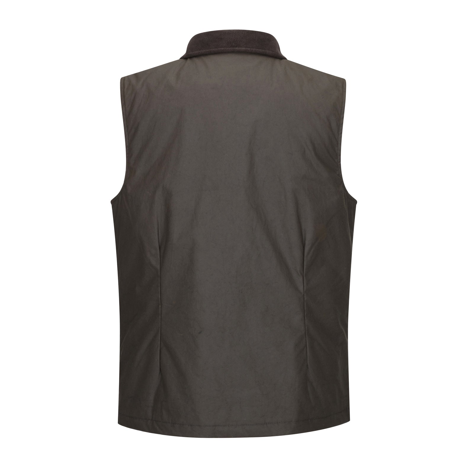 Olive green New Forest Bushman Wax Gilet with brown collar for stylish outdoor wear