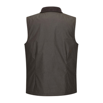 Olive green New Forest Bushman Wax Gilet with brown collar for stylish outdoor wear