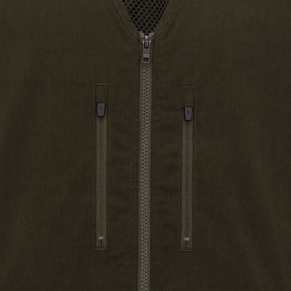 Dark olive green waxed canvas forest dog training vest with silver zipper