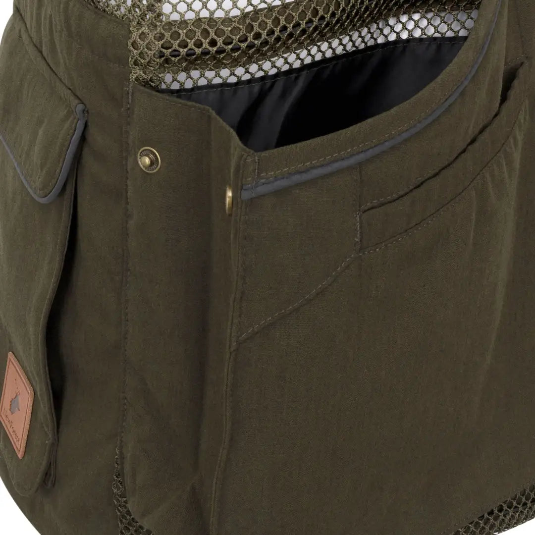 Olive green New Forest Dog Training Vest II with mesh lining and leather patch