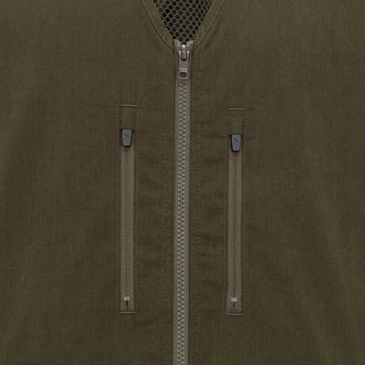 Olive green forest dog training vest with silver zipper and pockets