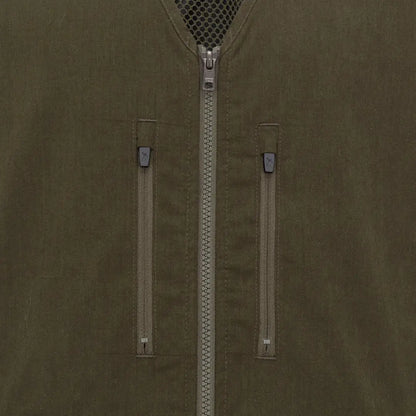 Olive green forest dog training vest with silver zipper and pockets