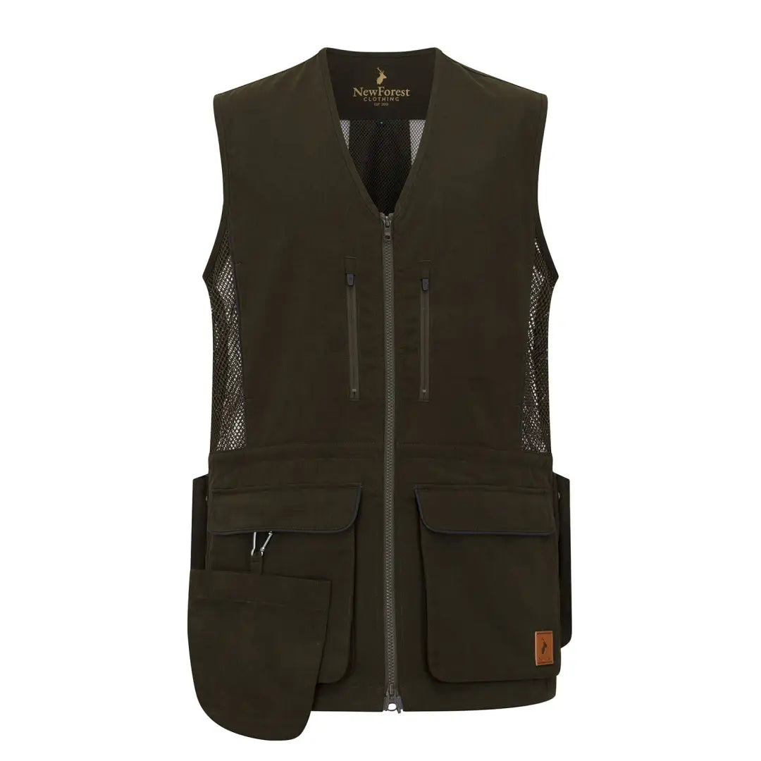 Dark olive New Forest dog training vest II with mesh panels and zip pockets