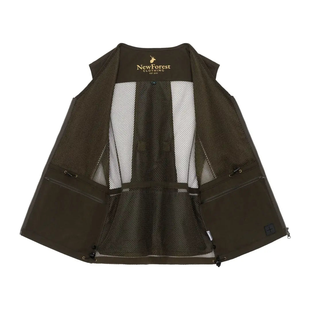 Dark olive green forest dog training vest with pockets and branded label