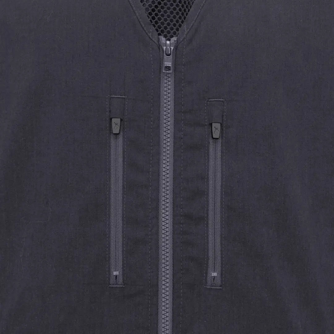 Dark gray zip-up forest dog training vest with mesh collar lining