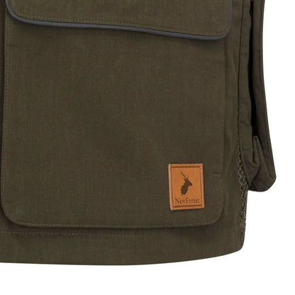 Olive green waxed canvas New Forest Dog Training Vest II with tan leather stag patch