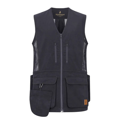 Black New Forest dog training vest with mesh panels and pockets