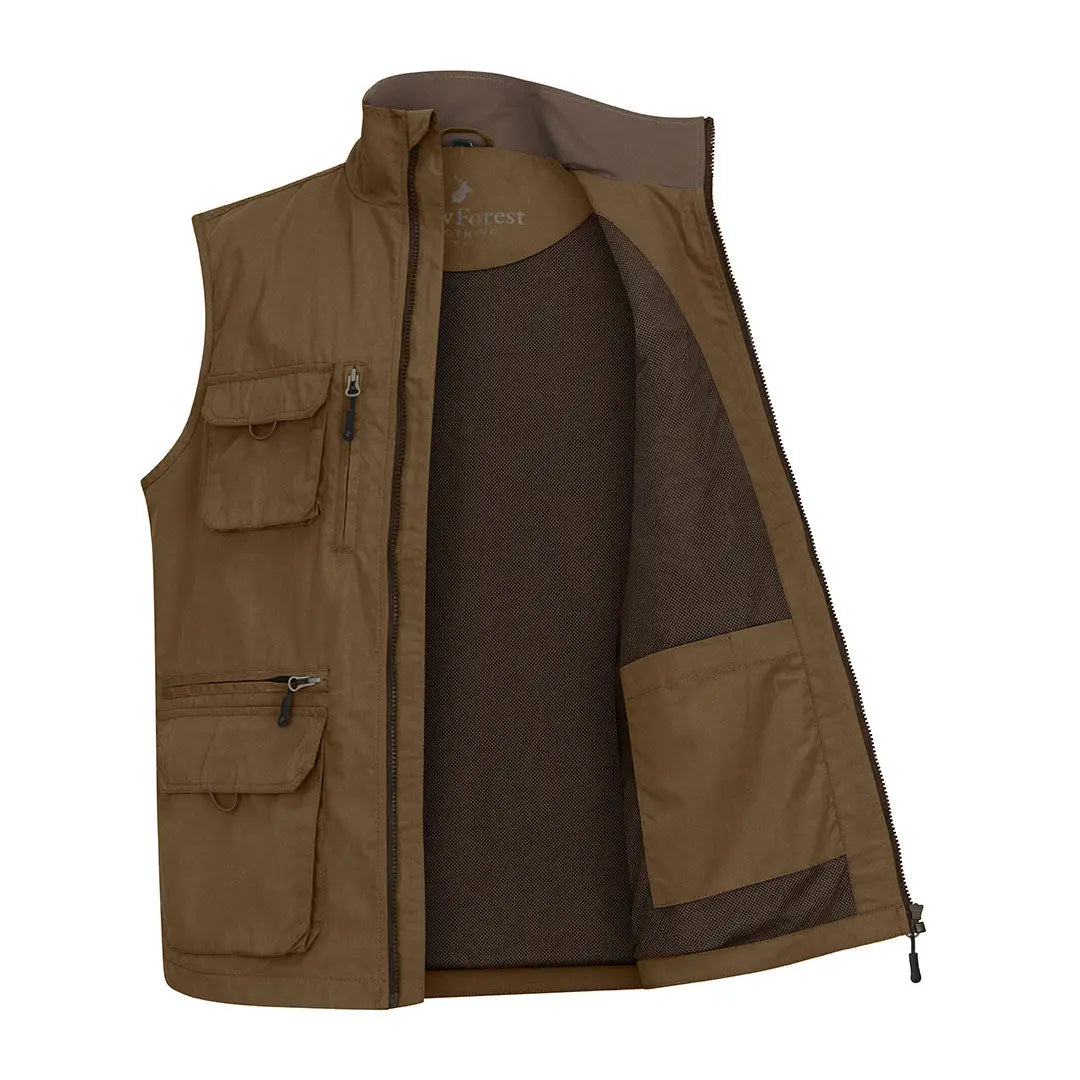 Open brown Forest Explorer Gilet with pockets for stylish outdoor adventures
