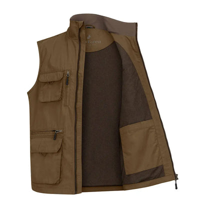 Open brown Forest Explorer Gilet with pockets for stylish outdoor adventures