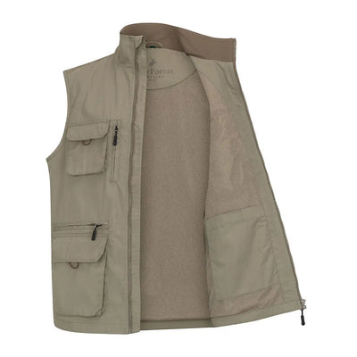 Open khaki vest with pockets from the New Forest Explorer Gilet collection