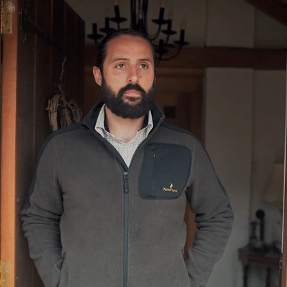 Man in gray Forest Fallow Fleece jacket from New Forest Fallow collection