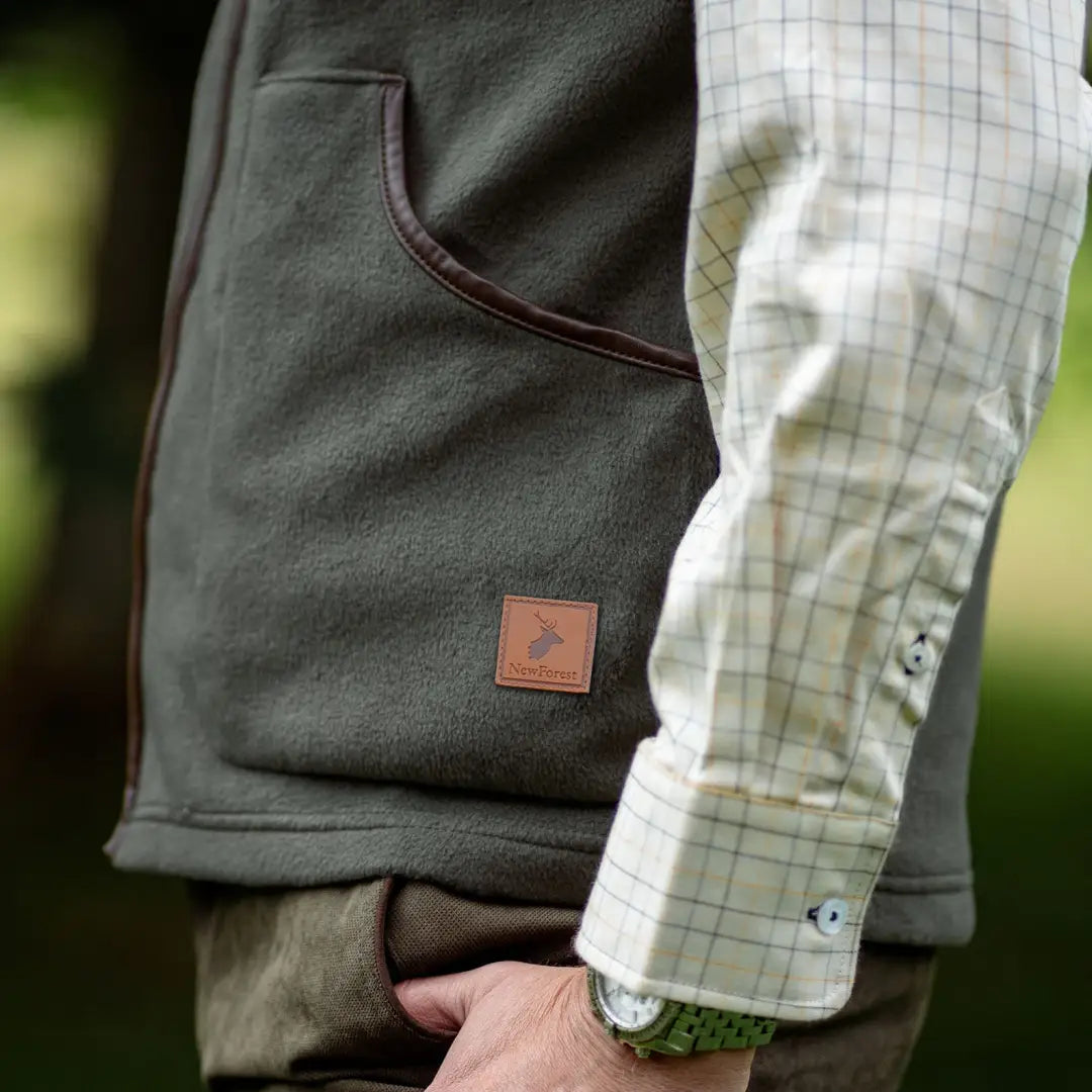 Olive green fleece gilet with brown trim from New Forest Fleece Gilet collection