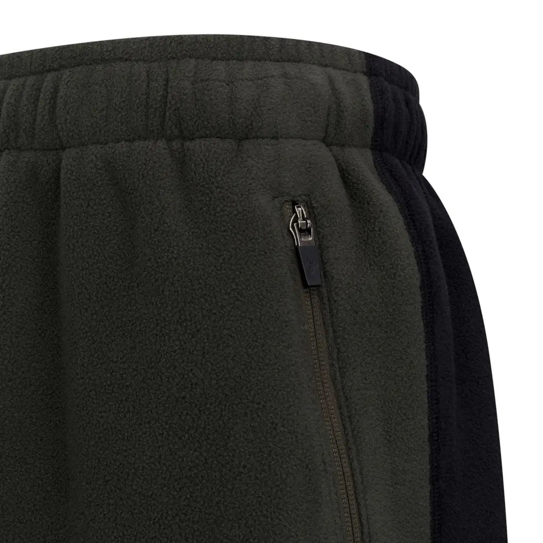 Dark olive green New Forest Fleece Joggers with black side panel and zipper